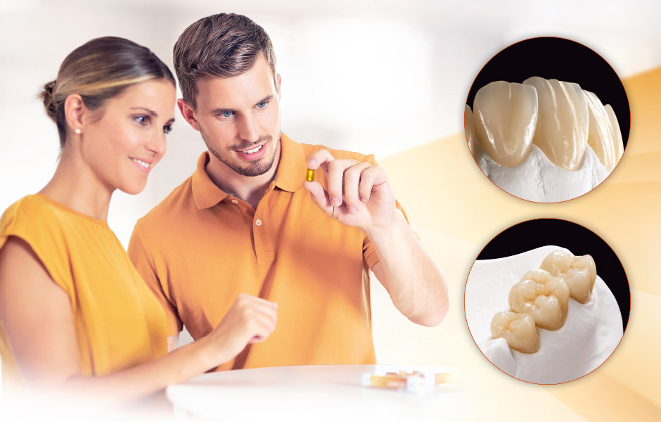 Dental technician with VITA AMBRIA Press Ceramic pellet and crowns Dental technician with VITA AMBRIA Press Ceramic pellet and crowns