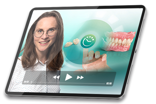 Tablet with a screenshot from the webinar "Digital dentures for beginners" Tablet with a screenshot from the webinar "Digital dentures for beginners"