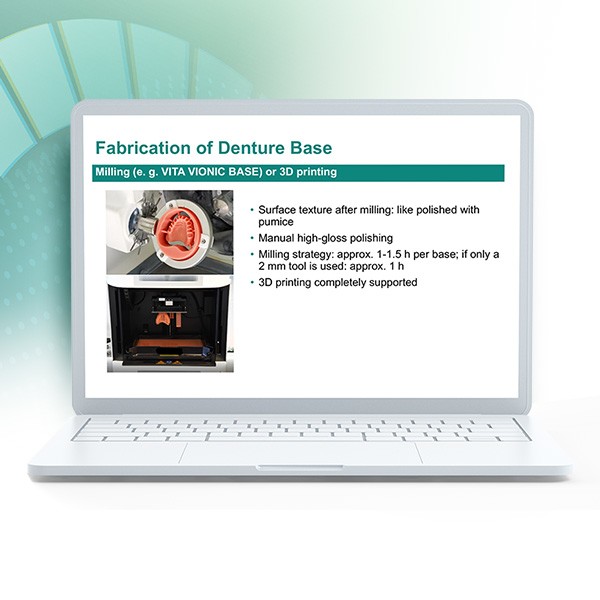 Laptop showing extract of the webinar "Digital dentures for beginners”