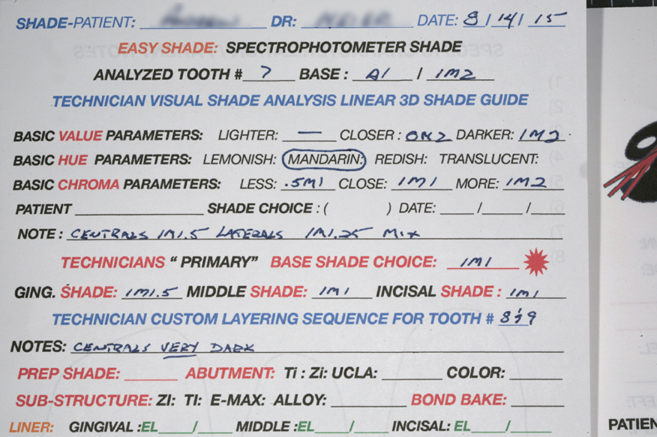 Patient case from Amos Harting, USA. Shade selection.